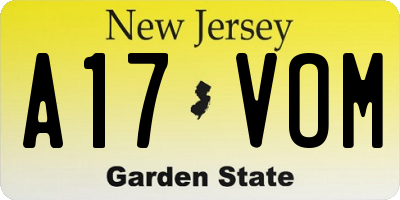 NJ license plate A17VOM