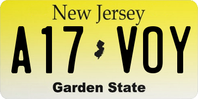 NJ license plate A17VOY