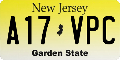 NJ license plate A17VPC
