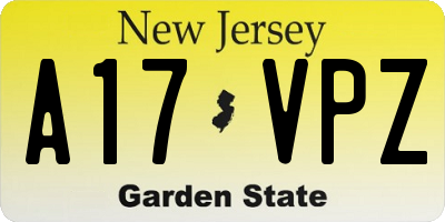 NJ license plate A17VPZ