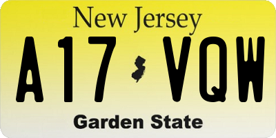 NJ license plate A17VQW