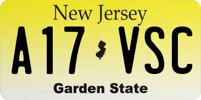 NJ license plate A17VSC