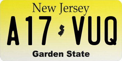 NJ license plate A17VUQ