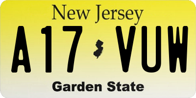 NJ license plate A17VUW