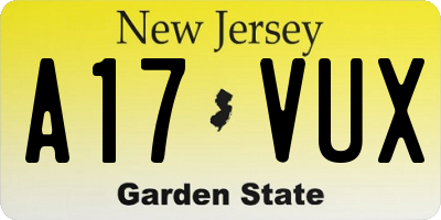 NJ license plate A17VUX