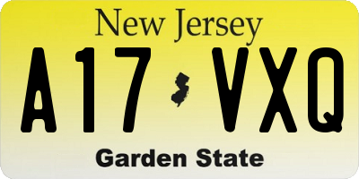 NJ license plate A17VXQ