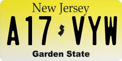 NJ license plate A17VYW