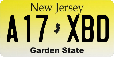 NJ license plate A17XBD