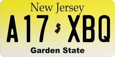 NJ license plate A17XBQ