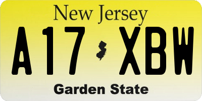 NJ license plate A17XBW