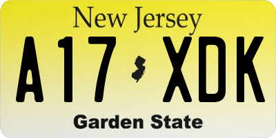 NJ license plate A17XDK