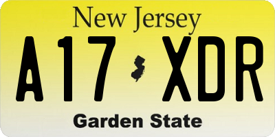 NJ license plate A17XDR