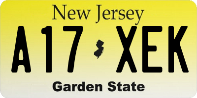NJ license plate A17XEK