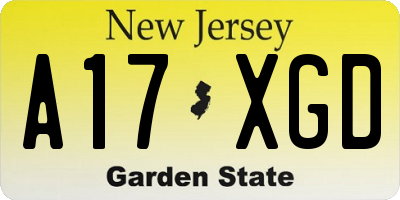 NJ license plate A17XGD