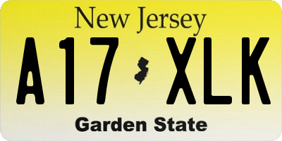 NJ license plate A17XLK