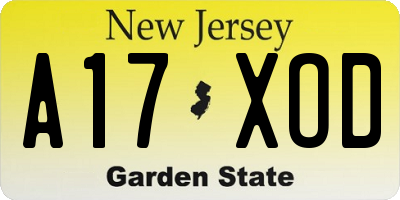 NJ license plate A17XOD