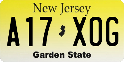 NJ license plate A17XOG