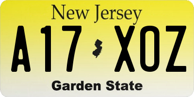 NJ license plate A17XOZ