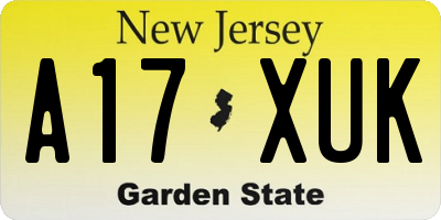 NJ license plate A17XUK