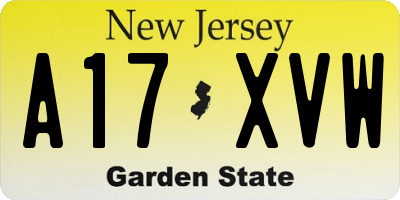 NJ license plate A17XVW
