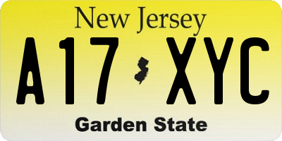 NJ license plate A17XYC