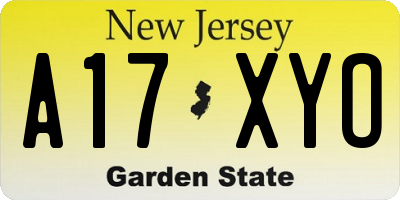 NJ license plate A17XYO