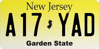 NJ license plate A17YAD