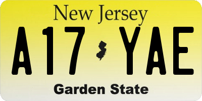 NJ license plate A17YAE