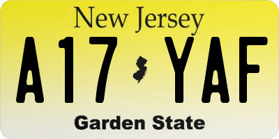 NJ license plate A17YAF
