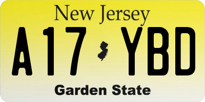 NJ license plate A17YBD