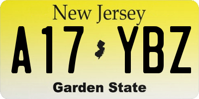 NJ license plate A17YBZ