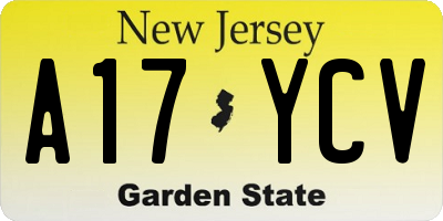 NJ license plate A17YCV