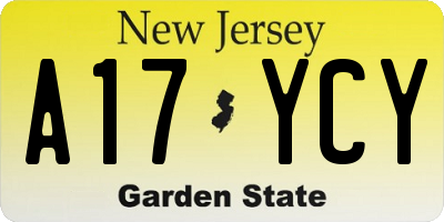 NJ license plate A17YCY