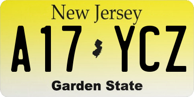 NJ license plate A17YCZ