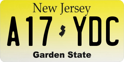 NJ license plate A17YDC