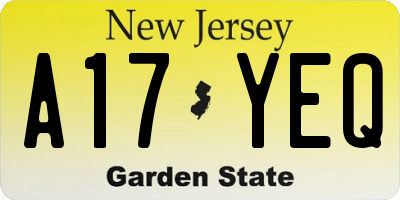 NJ license plate A17YEQ