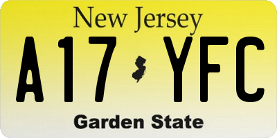 NJ license plate A17YFC