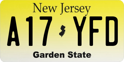 NJ license plate A17YFD