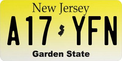 NJ license plate A17YFN