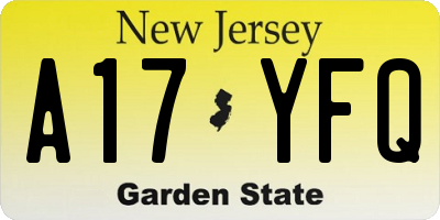 NJ license plate A17YFQ