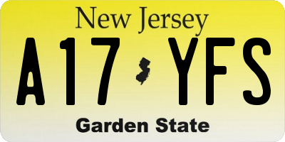 NJ license plate A17YFS
