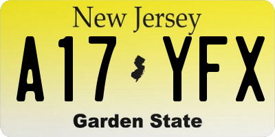 NJ license plate A17YFX