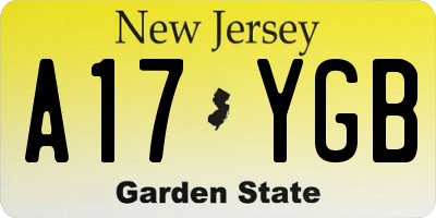 NJ license plate A17YGB