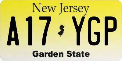 NJ license plate A17YGP