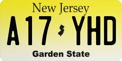 NJ license plate A17YHD