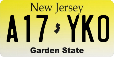 NJ license plate A17YKO