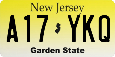 NJ license plate A17YKQ
