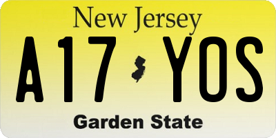 NJ license plate A17YOS
