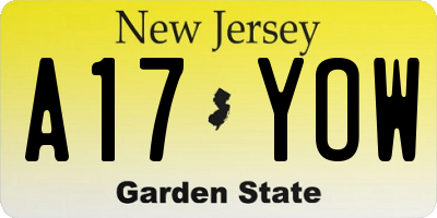 NJ license plate A17YOW
