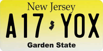 NJ license plate A17YOX